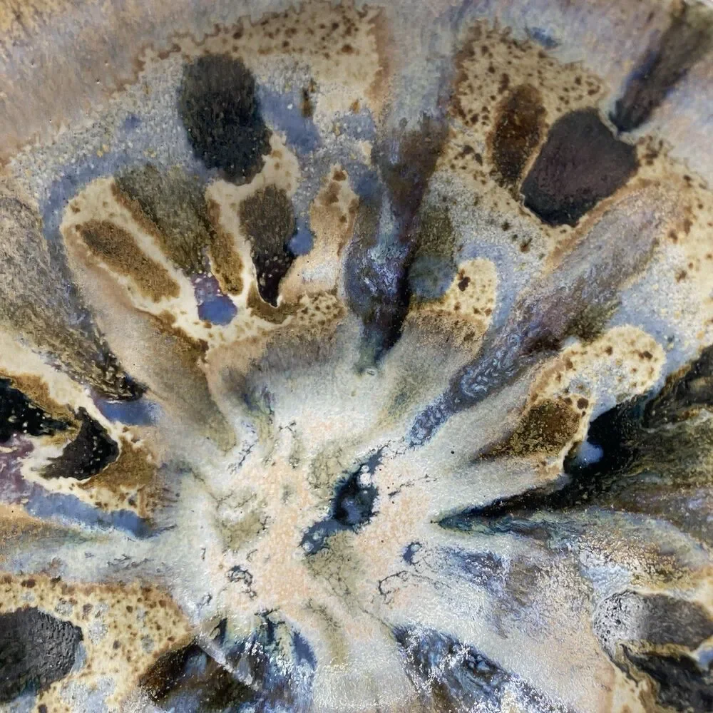 Art Pottery Handthrown Drip Glaze Bowl Blue Earth Tones 7 3/4